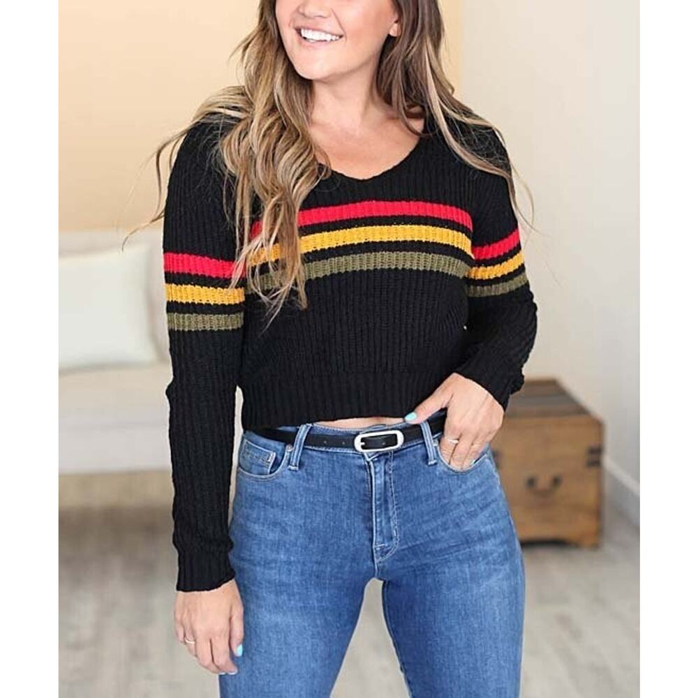 Active USA Pullover Striped‎ Ribbed Knitted Sweater - Medium - Black NEW